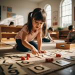 A child playing with numbered cards